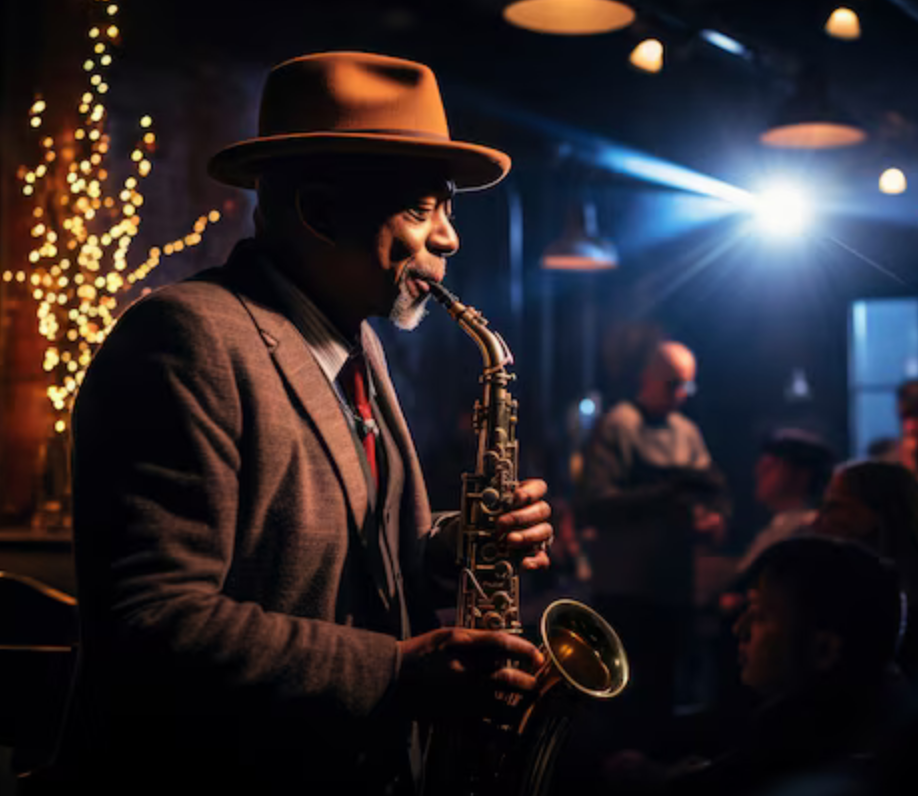 a saxophone player playing live gigs with a backing track